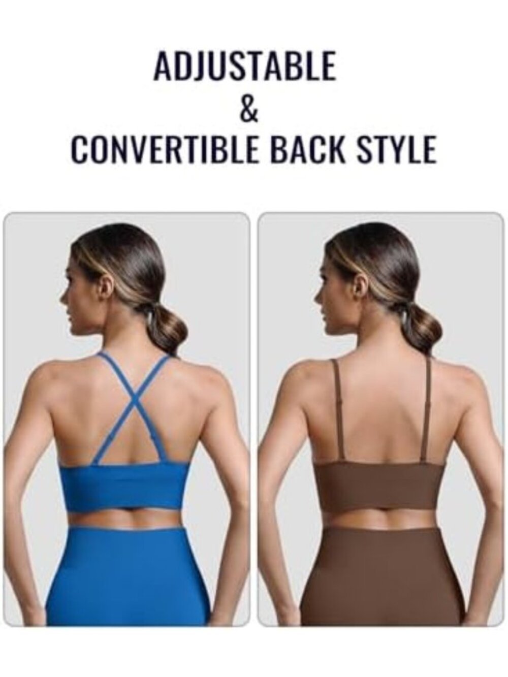 V Neck Adjustable Spaghetti Strap Sports Bra, Padded Criss Cross Longline Yoga - Picture 4 of 5